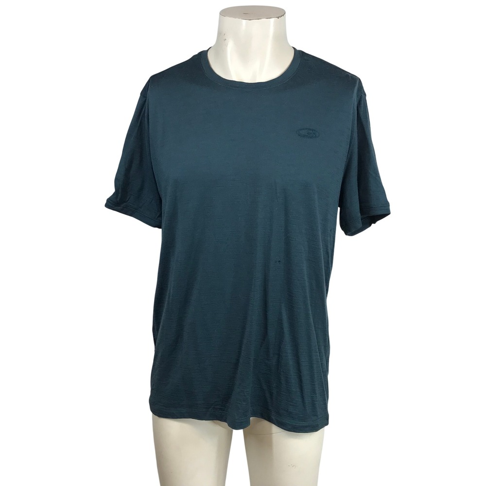 Icebreaker Mens Merino Wool Short Sleeve T-Shirt Teal Blue Crew Neck Logo